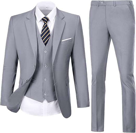 ly1781 Mens Suit Solid Two Button Slim Fit Suit Set for Wedding Formal Business Suit Men 3 Piece Suit Blazer Vest Pants Set