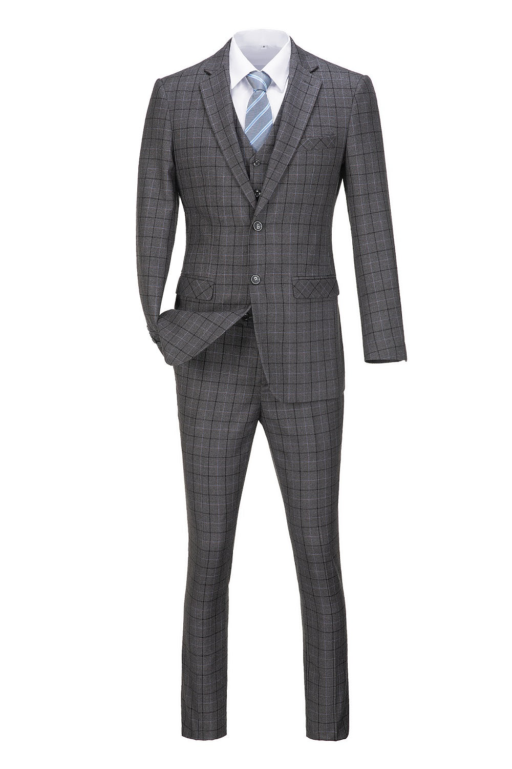 ly1351 Grey Plaid Men's 3 Piece Set for Party, Wedding and Business