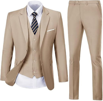 ly1781 Mens Suit Solid Two Button Slim Fit Suit Set for Wedding Formal Business Suit Men 3 Piece Suit Blazer Vest Pants Set