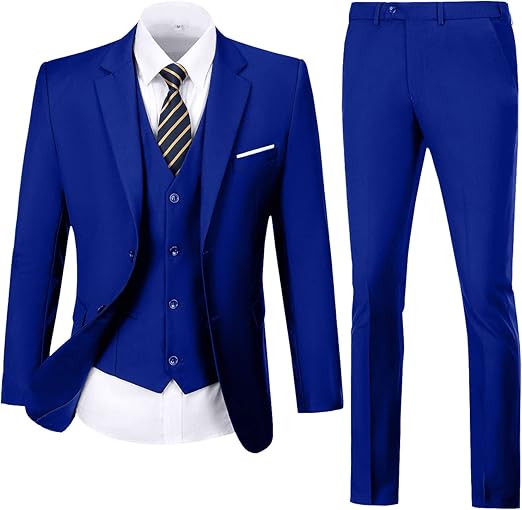 ly1781 Mens Suit Solid Two Button Slim Fit Suit Set for Wedding Formal Business Suit Men 3 Piece Suit Blazer Vest Pants Set