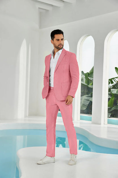 ly1114 Seersucker Striped Blazer Pants 2 Piece Men's Summer Suit