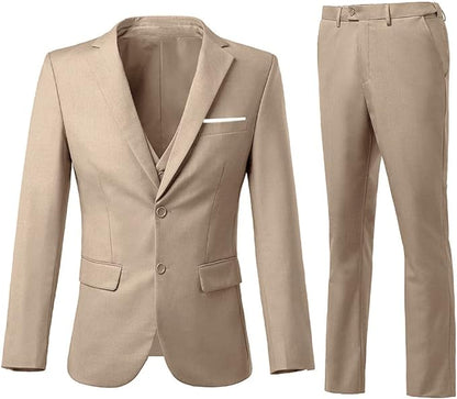 ly1787 Men's 3 Piece Slim Fit Suit Set, Two Button Blazer Solid Jacket Vest Pants Wedding Business Suit