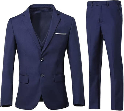 ly1787 Men's 3 Piece Slim Fit Suit Set, Two Button Blazer Solid Jacket Vest Pants Wedding Business Suit