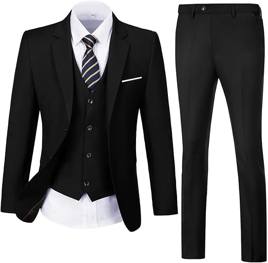 ly1781 Mens Suit Solid Two Button Slim Fit Suit Set for Wedding Formal Business Suit Men 3 Piece Suit Blazer Vest Pants Set