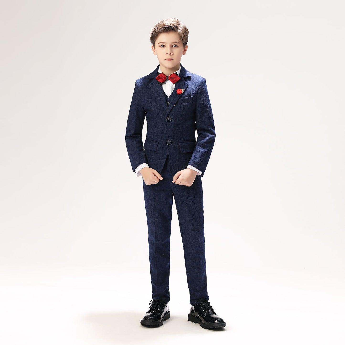 ly1258 Navy Woolen Elegant 5 Piece Boys Suits