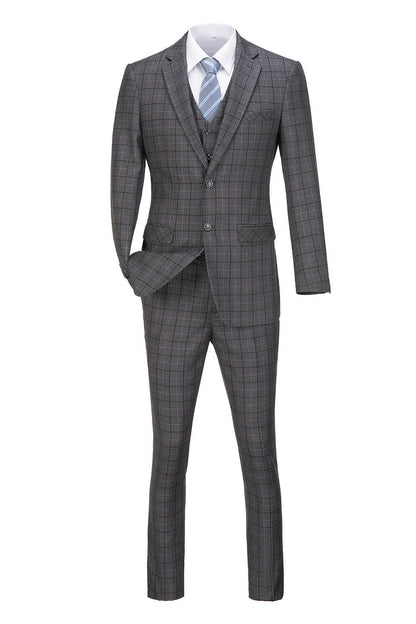 ly1305 Grey Plaid Men's 3 Piece Set for Party, Wedding and Business