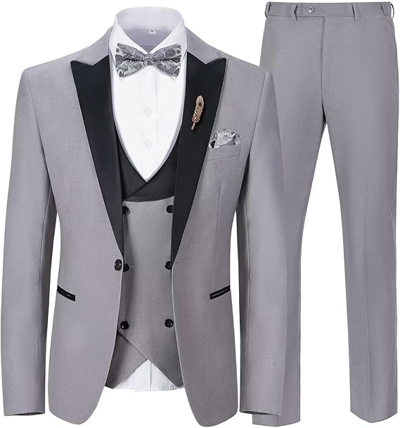 ly1785 Mens Suit Slim Fit 3 Piece Suit Blazer Vest Pants Sets with Bow Tie Handkercher Brooch for Men for Wedding Prom Party