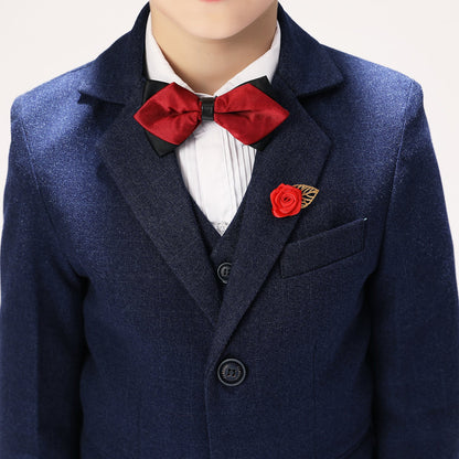 ly1258 Navy Woolen Elegant 5 Piece Boys Suits