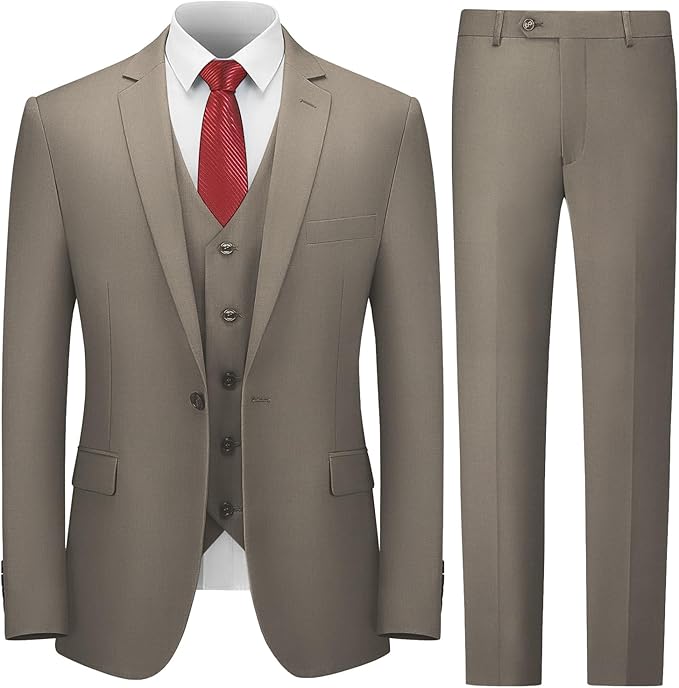 Men's Suit Slim Fit, 3 Piece Suits for Men, One Button Solid Jacket Vest Pants, Tuxedo Set