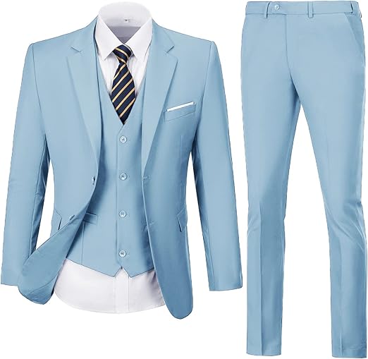 ly1781 Mens Suit Solid Two Button Slim Fit Suit Set for Wedding Formal Business Suit Men 3 Piece Suit Blazer Vest Pants Set