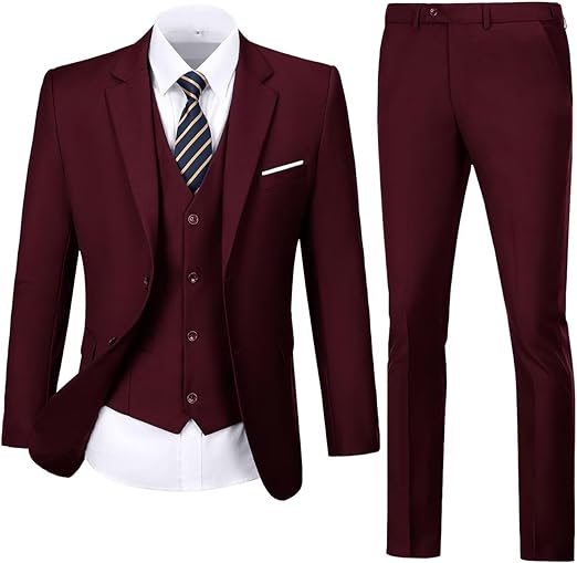 ly1781 Mens Suit Solid Two Button Slim Fit Suit Set for Wedding Formal Business Suit Men 3 Piece Suit Blazer Vest Pants Set