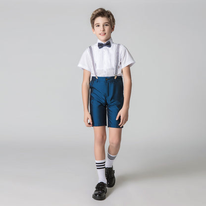 ly1158 Blue 4 Piece Kids Boys' Formal Party Summer Suits Set With Suspenders