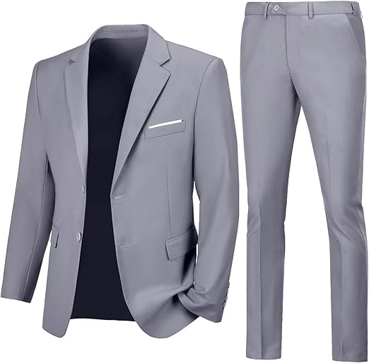 Ly1780 Traje ajustado de 2 piezas para hombre, traje liso con solapa con muescas y dos botones, chaqueta y pantalones, conjunto de esmoquin para baile de graduación 