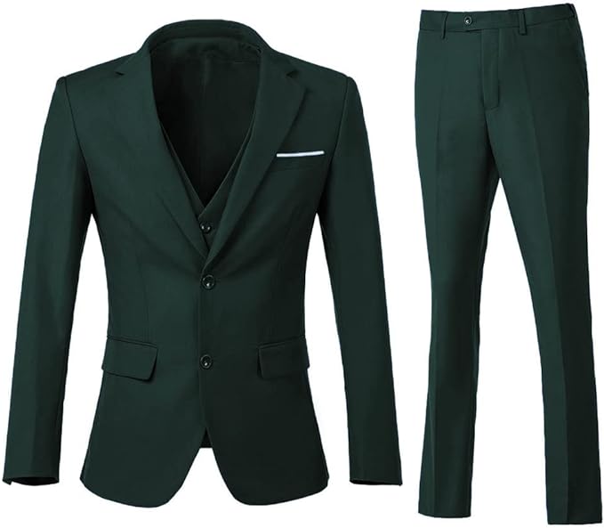 ly1787 Men's 3 Piece Slim Fit Suit Set, Two Button Blazer Solid Jacket Vest Pants Wedding Business Suit