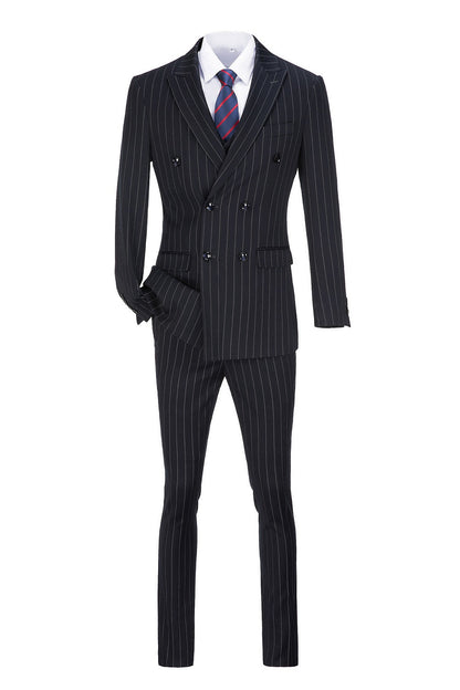 ly1321 Navy Stripe Men's 3 Piece Suit Set