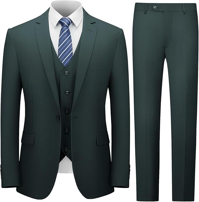 Men's Suit Slim Fit, 3 Piece Suits for Men, One Button Solid Jacket Vest Pants, Tuxedo Set