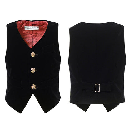 ly1596 Black Velvet 3 Piece Boy's Formal Boys Suits With Jacket Vest Pants