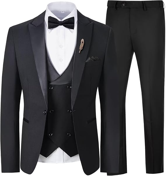 ly1785 Mens Suit Slim Fit 3 Piece Suit Blazer Vest Pants Sets with Bow Tie Handkercher Brooch for Men for Wedding Prom Party