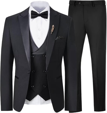 ly1785 Mens Suit Slim Fit 3 Piece Suit Blazer Vest Pants Sets with Bow Tie Handkercher Brooch for Men for Wedding Prom Party