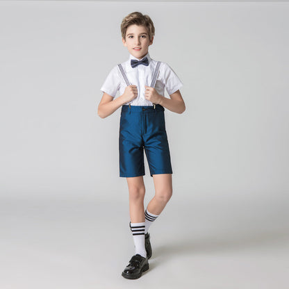 ly1158 Blue 4 Piece Kids Boys' Formal Party Summer Suits Set With Suspenders