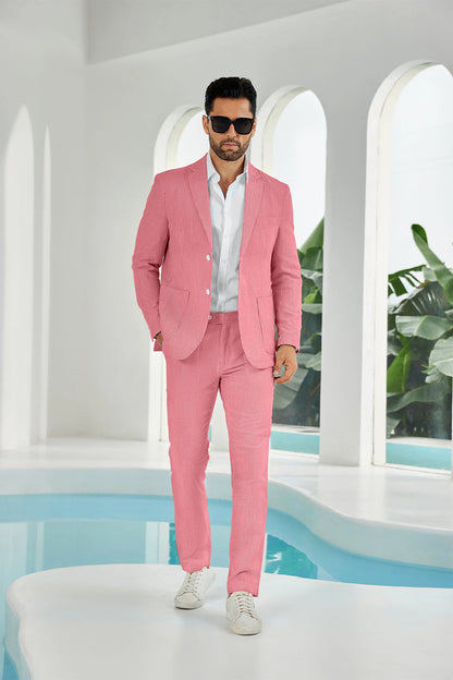 ly1114 Seersucker Striped Blazer Pants 2 Piece Men's Summer Suit