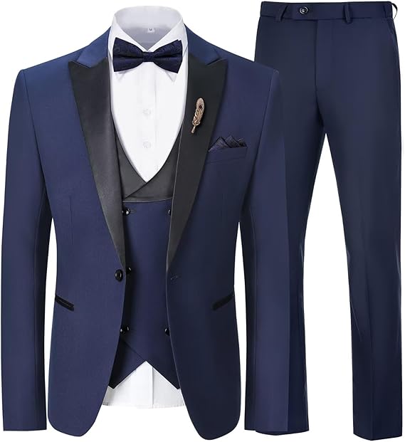 ly1785 Mens Suit Slim Fit 3 Piece Suit Blazer Vest Pants Sets with Bow Tie Handkercher Brooch for Men for Wedding Prom Party