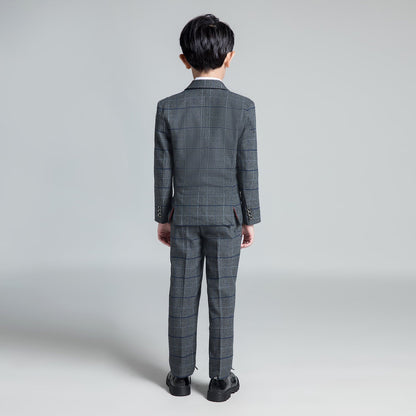 ly1229 Dark Gray Plaid Fashion 5 Piece Boys Suits