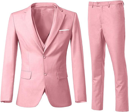 ly1787 Men's 3 Piece Slim Fit Suit Set, Two Button Blazer Solid Jacket Vest Pants Wedding Business Suit