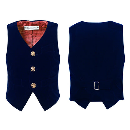 ly1593 Navy Velvet 2 Piece Kids Boys' Vest and Pants Dress Suits Set