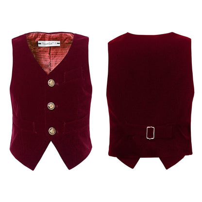 ly1419 Burgundy Velvet 2 Piece Kids Boys' Vest and Pants Dress Suits Set