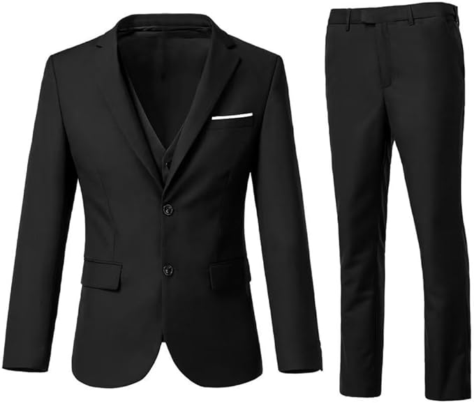 ly1787 Men's 3 Piece Slim Fit Suit Set, Two Button Blazer Solid Jacket Vest Pants Wedding Business Suit