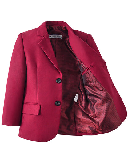 ly1756 Burgundy maroon 3 Piece Kids Boys' Blazer Vest and Pants Dress Suits Set