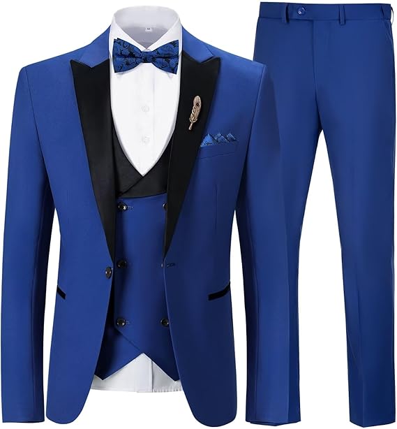 Mens Suit Slim Fit 3 Piece Suit Blazer Vest Pants Sets with Bow Tie Handkercher Brooch for Men for Wedding Prom Party