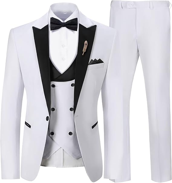 ly1785 Mens Suit Slim Fit 3 Piece Suit Blazer Vest Pants Sets with Bow Tie Handkercher Brooch for Men for Wedding Prom Party