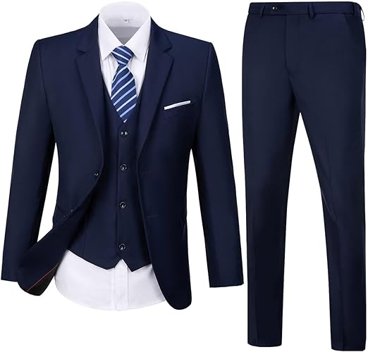 ly1781 Mens Suit Solid Two Button Slim Fit Suit Set for Wedding Formal Business Suit Men 3 Piece Suit Blazer Vest Pants Set