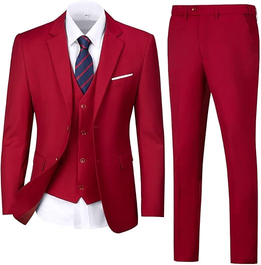 ly1781 Mens Suit Solid Two Button Slim Fit Suit Set for Wedding Formal Business Suit Men 3 Piece Suit Blazer Vest Pants Set