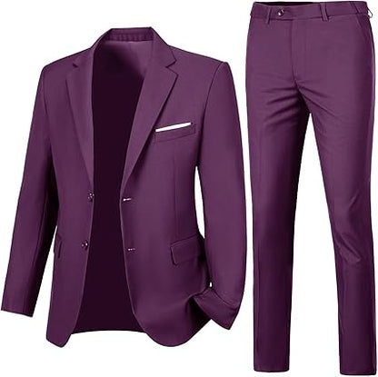 ly1780 Mens Slim Fit 2 Piece Suit Two Button Notched Lapel Solid Suit Jacket Pants Set Tuxedo for Prom