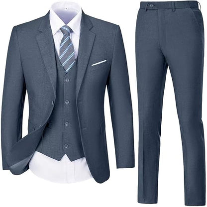 ly1781 Mens Suit Solid Two Button Slim Fit Suit Set for Wedding Formal Business Suit Men 3 Piece Suit Blazer Vest Pants Set