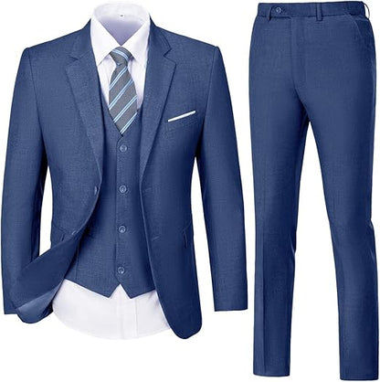 ly1781 Mens Suit Solid Two Button Slim Fit Suit Set for Wedding Formal Business Suit Men 3 Piece Suit Blazer Vest Pants Set