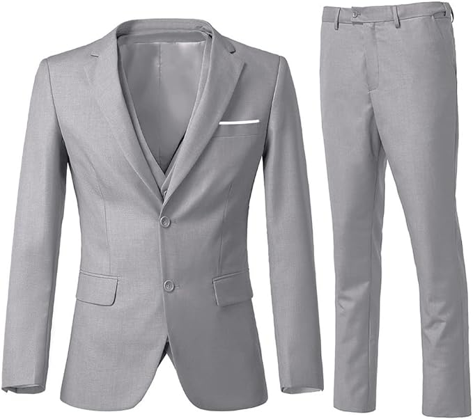 ly1787 Men's 3 Piece Slim Fit Suit Set, Two Button Blazer Solid Jacket Vest Pants Wedding Business Suit