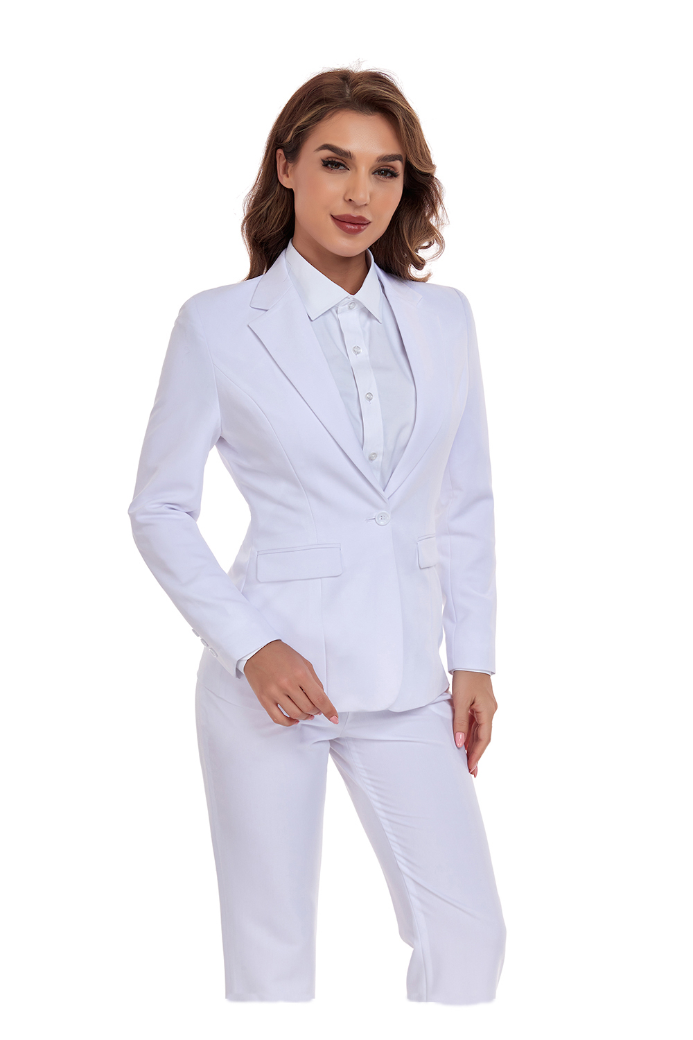 ly1386 White Women's 2 Piece Office Work Suit Set