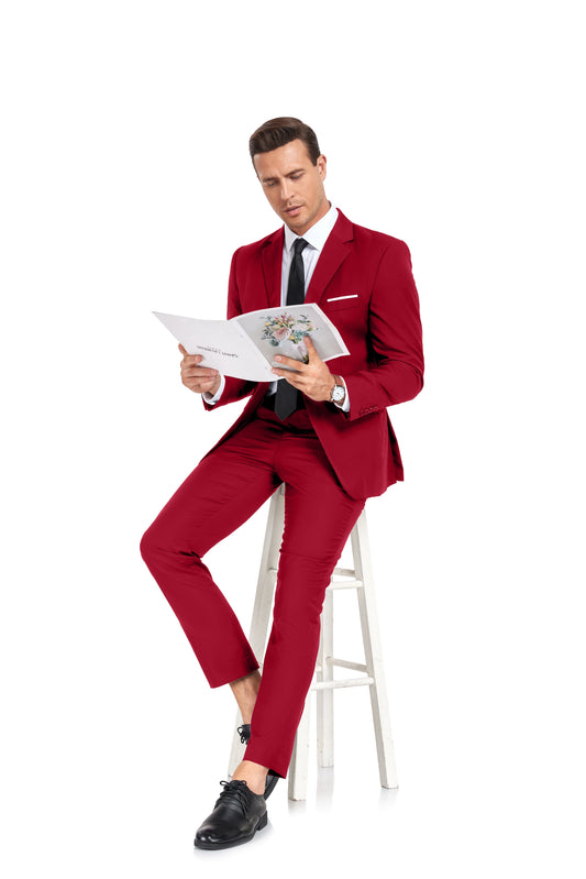 Red Two Button 2 Pieces Men's Suits Jacket+Pants