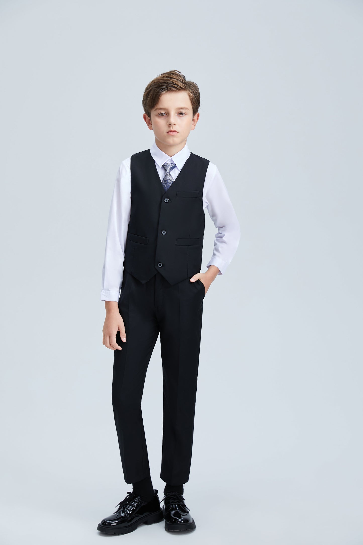 ly1251 Black Fit Slim 4 Piece Boy's Formal Suits