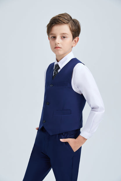 ly1249 Navy Fit Slim 4 Piece Boy's Formal Suits With Vest+Pants+Shirt+Tie