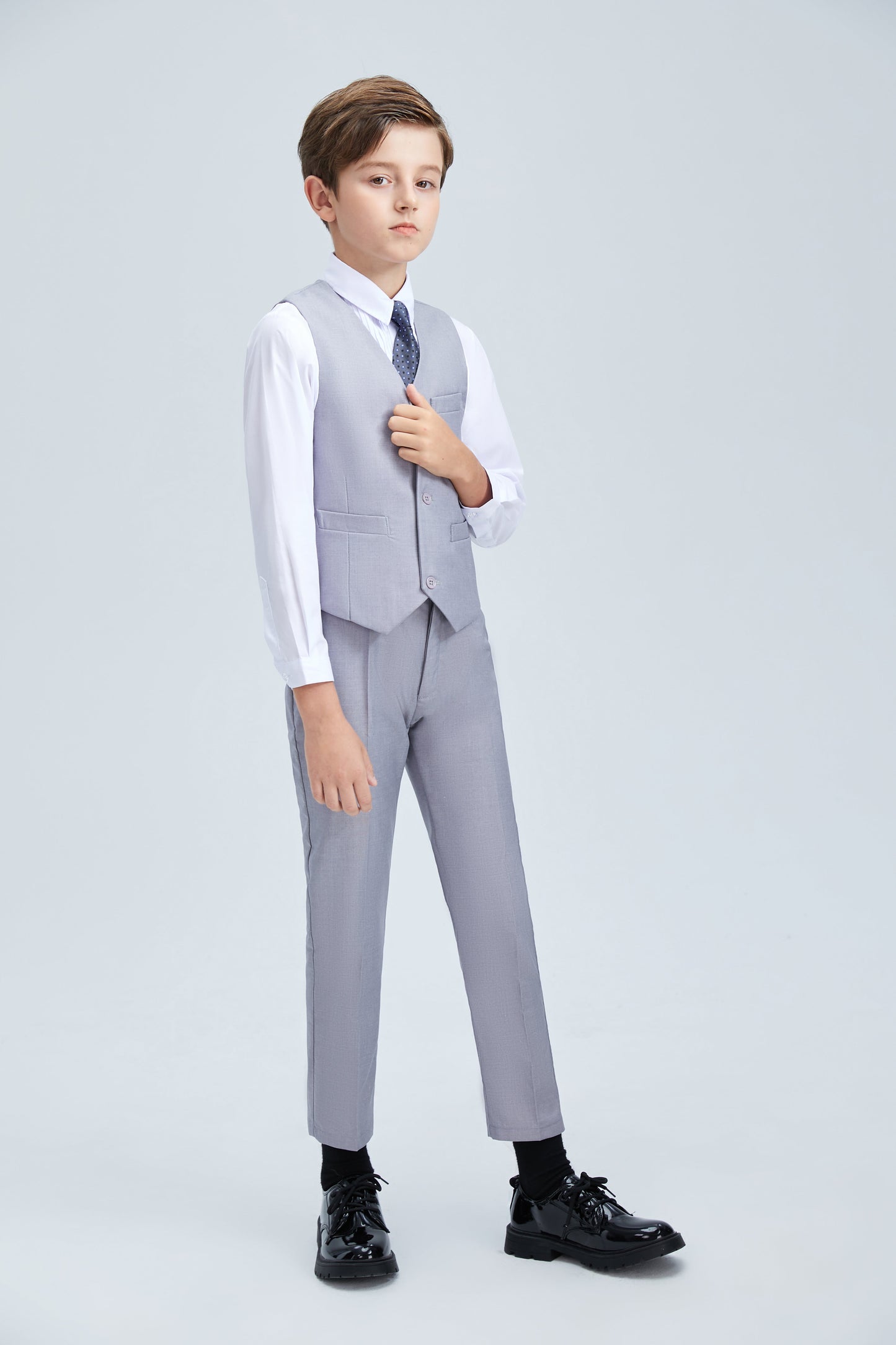 ly1247 Light Grey Classic 4 Piece Boy's Formal Suits With Vest+Pants+Shirt+Tie