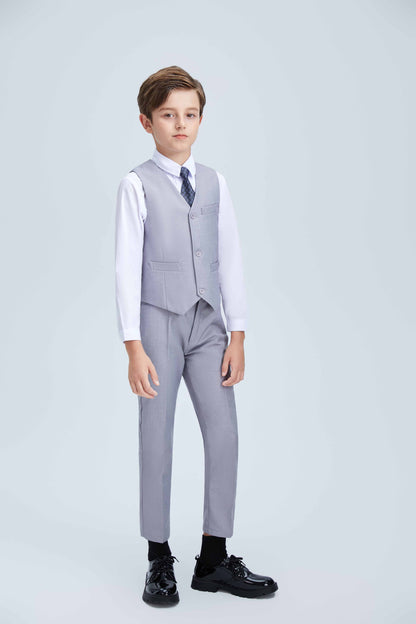 ly1247 Light Grey Classic 4 Piece Boy's Formal Suits With Vest+Pants+Shirt+Tie