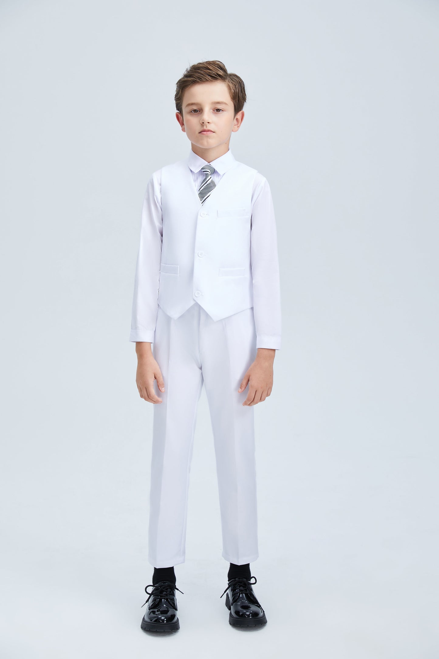 ly1248 White Slim 4 Piece Boy's Formal Suits With Vest+Pants+Shirt+Tie