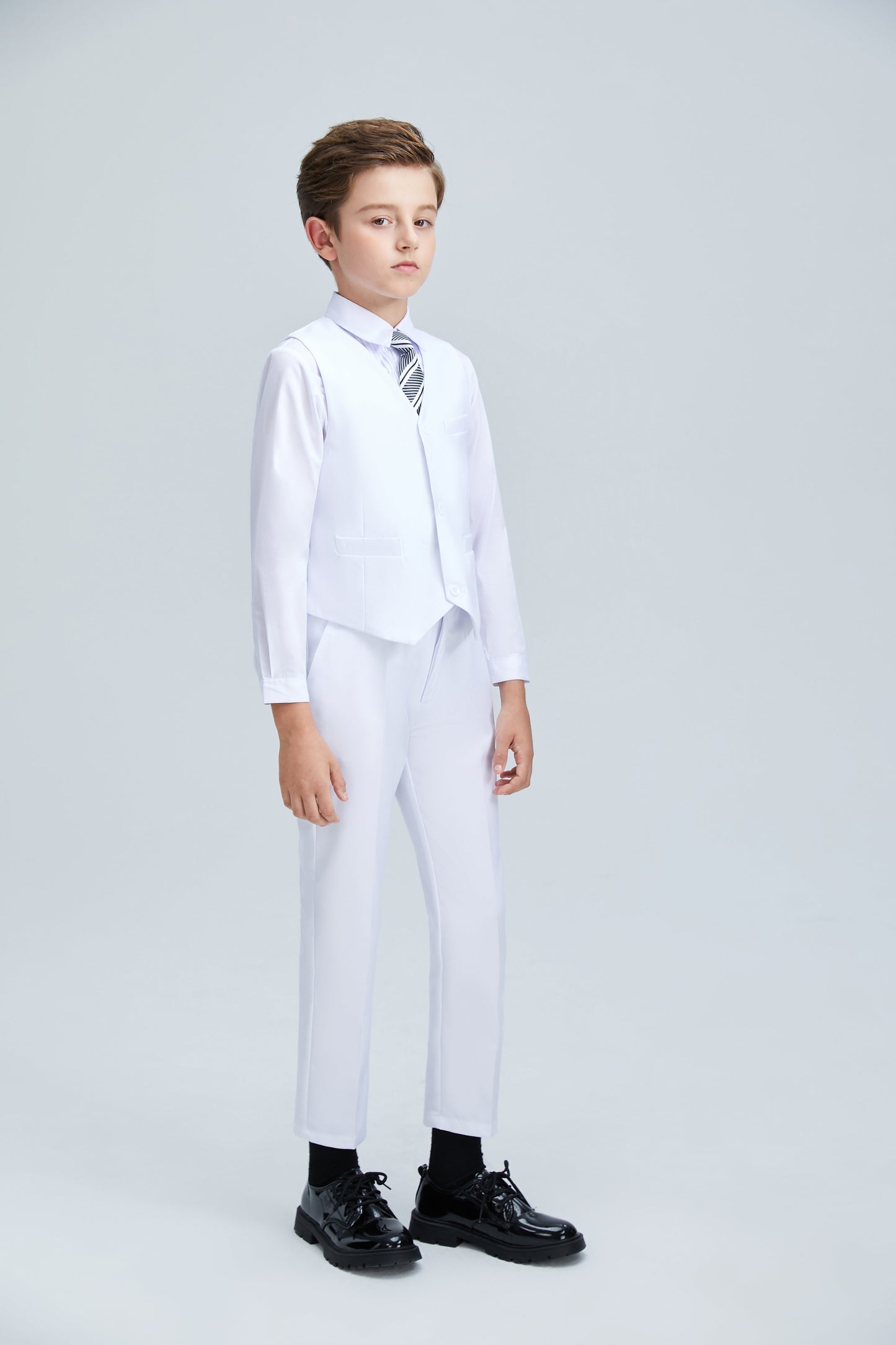 ly1248 White Slim 4 Piece Boy's Formal Suits With Vest+Pants+Shirt+Tie