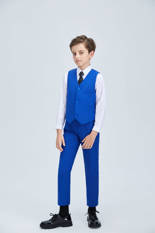 Royal Blue Fit Slim 4 Piece Boy's Formal Suits With Vest+Pants+Shirt+Tie