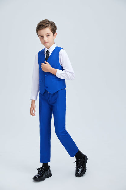 ly1250 Royal Blue Fit Slim 4 Piece Boy's Formal Suits With Vest+Pants+Shirt+Tie